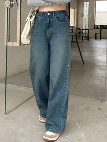 DAZY Women's High Waisted Wide Leg Denim Jeans With Pockets - Light Wash - View 6