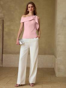 MOTF PREMIUM Blusa de mujer con cuello asimétrico, decoración floral con diamante de imitación - Rosa - Ver 5