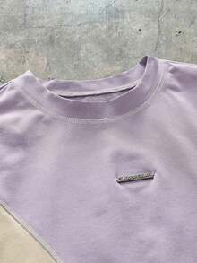 AXEPEAK Camiseta holgada de verano de color contrastante para hombres de talla grande, de moda casual y para uso diario - Morado - Ver 3