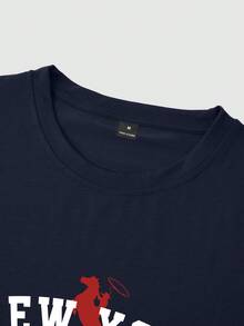 Manfinity Homme Men's Round Neck Letter Knight Print Casual Versatile Daily Wear Short Sleeve T-Shirt, Holiday - Royal Blue - View 4