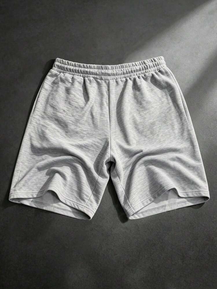 SUMWON Relaxed Fit Drawstring Heathered Shorts With Side Panels And Logo Branding , Casual Wear, Sport Shorts , Jogging Shorts , Shorts, Grey Shorts