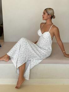 DAZY Women's Floral Print Casual Sleeveless Nightgown For Daily Home Wear - White - View 3