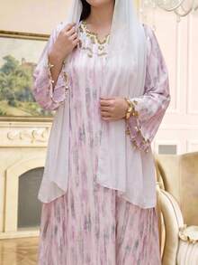 Al Najma Plus Size Women Arabic Style Dress - Pink - View 8
