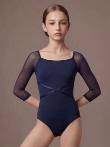 SHEIN 少女网眼拼接休闲日常运动连体裤 - 寶藍色 - 查看 1