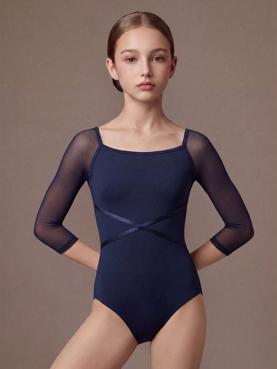 SHEIN 少女网眼拼接休闲日常运动连体裤 - 寶藍色 - 查看 1
