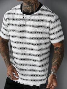 SLATEMANN Men's Embroidered Crew Neck Short Sleeve Fashionable Versatile T-Shirt, Casual Wear, Holiday - Apricot - View 4