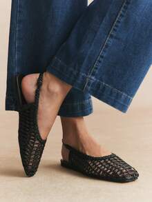 Rosivie Women Casual Versatile Commute Minimalist Solid Color Hollow Flats - Black - View 5