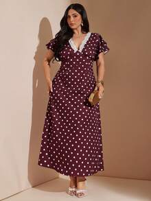 SHEIN BAE Femmes grande taille Imprimé floral à pois bourgogne col V en tissu - Multicolore - Voir 6