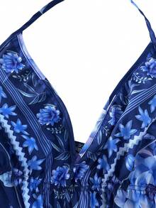 Flirla Bohemian Style Printed Beach Slip Dress - Navy Blue - View 4