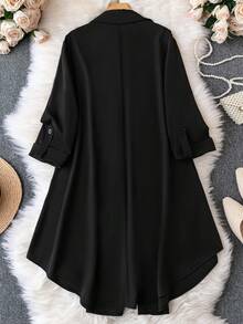 SHEIN Clasi Plus Size Women's Solid Color Woven Long Sleeve Shirt Dress With Cuffed Sleeve Hem, Suitable For Work And Casual Wear Fall - Black - View 2