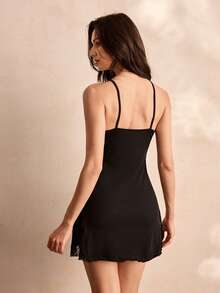 Charlaine Tương phản Ren Xà lách Viền Cami Pyjama Váy ngủ - màu đen - Xem 3