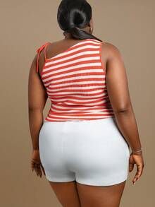 CurvyTilda Shorts de talla grande casuales y holgados con cordón, unicolor, shorts de algodón cómodos para primavera/verano, shorts con cordón blancos, para Body de reloj de arena - Blanco - Ver 2