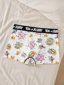 TOM & JERRY X SHEIN Men's Letter Waistband Casual Cartoon Boxer Briefs - White - View 2