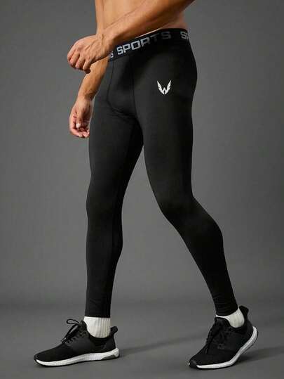 Acti Log Quần legging thể thao thường ngày dành cho nam, có in chữ.