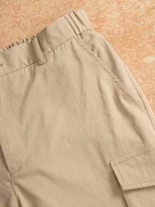 VENTUSAIL Quần short nam phong cách đường phố thời trang thường ngày đi làm tối giản màu trơn túi nắp túi hộp, mùa hè - Màu Khaki - Xem 4