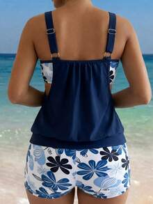 Swim Lushoire Beach Vacation Halter Top And Shorts Tankini Set, Hot Selling For Spring/Summer - Blue - View 2