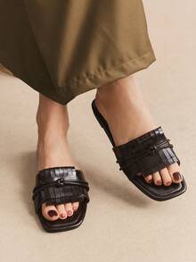 Rosivie Sandalias planas con flecos versátiles de moda para mujer - Marrón Mocha - Ver 5