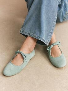 Rosivie Women's Casual Versatile Commuting Simple Lace-Up Flats Valentine's Day - ice blue - View 5