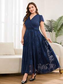 SHEIN Clasi Đầm hoa thanh lịch dành cho nữ cỡ lớn, đầm dự tiệc cưới mùa hè. - Màu xanh hải quân - Xem 1