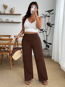 Enliva Pantalones de pierna acampanada con cintura ancha de talla grande, para Body con forma de manzana y redondeado - Marrón - Ver 5