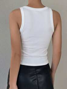 Livesso Women's Slim Fit Solid Color Sleeveless Tank Top - White - View 2