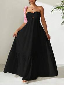 MainGRL Black Bohemian Dress, Suitable For Spring/Summer Vacation - Black - View 7