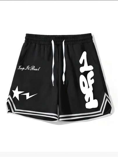Manfinity Sport Corelite 男士条纹字母印花运动短裤