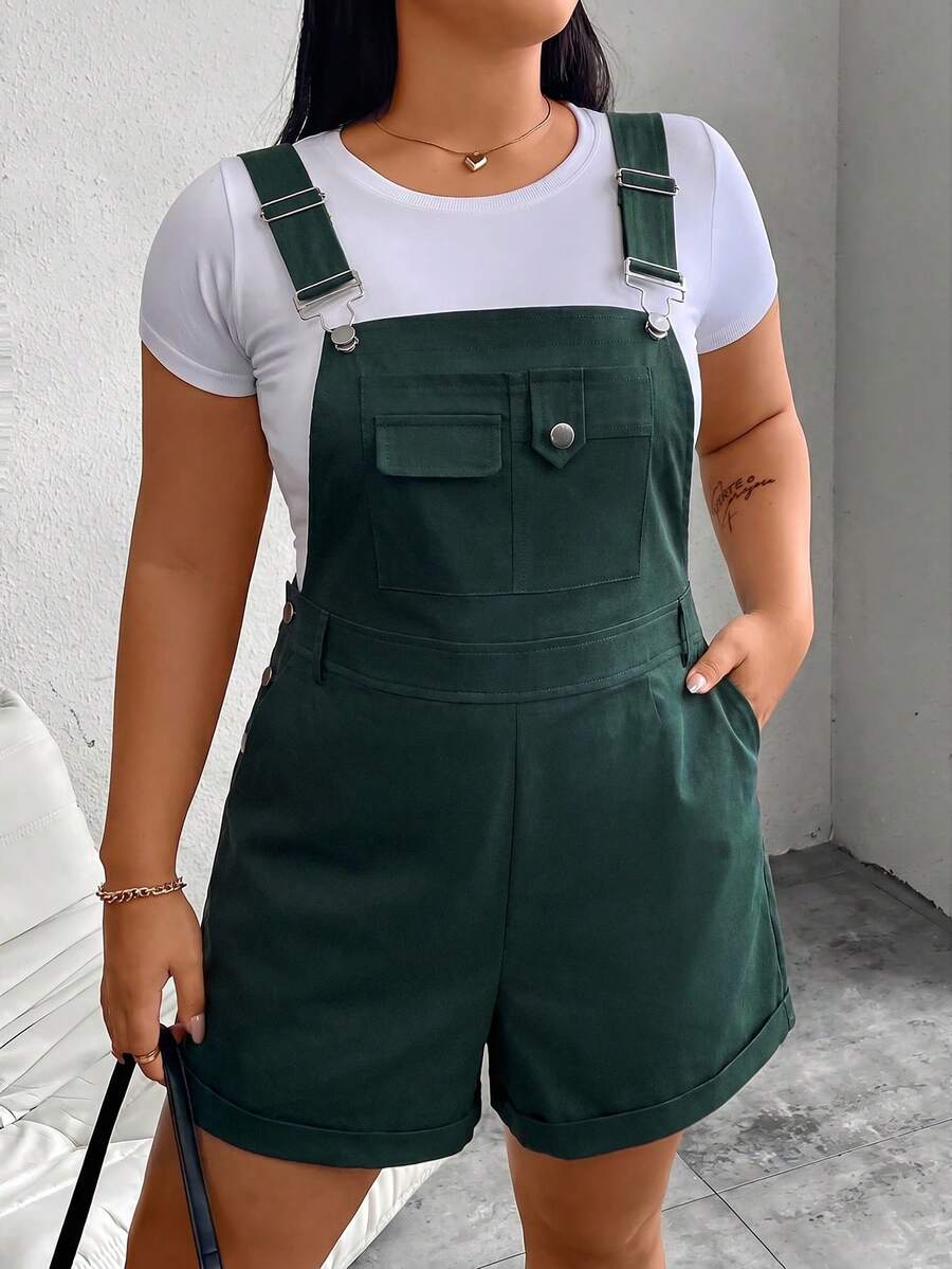 Flirla Quần short yếm nữ size lớn màu trơn có túi, phong cách casual đa năng mặc hàng ngày - Nhiều màu - Xem 1