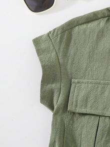 SHEIN 女童時尚休閒連身褲，附口袋，適合外出、上學、聚會、夏季日常穿著，軍綠中性色 - 軍綠色 - 查看 6