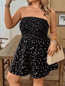 SHEIN CURVE+ Plus Size Sleeveless Ditsy Floral Jumpsuit, Casual Vacation Style - Multicolor - View 8