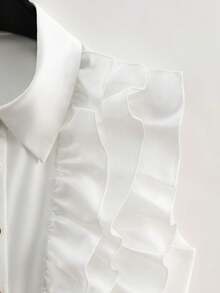 GlowEve Women's Solid Color Ruffle Trim Sleeveless Summer Fashion Shirt - White - View 4