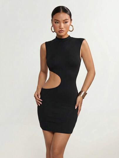 SHEIN ICON Women's Fashion Versatile Ruched Hollow Out Bodycon Dress