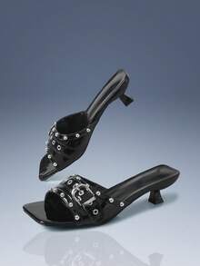 CUCCOO GRLICON Tacones altos con hebillas de pinchos para mujer - Negro - Ver 3