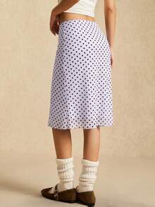 Easelle Light Gray-Purple Polka Dot Mesh Women's Skirt - Dusty Purple - View 2