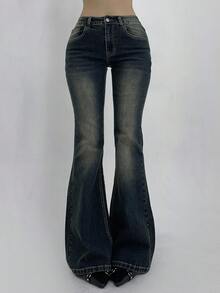 DAZY Women Distressed Washed Slim Fit Flared Pocketed Jeans - Blue - View 1