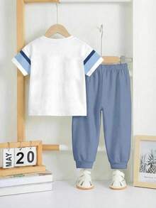 Bubblio Bộ đồ 2 món cho bé trai, gồm áo thun ngắn tay rộng rãi, thoải mái và quần dài, thích hợp cho mùa xuân và mùa hè. - Nhiều màu - Xem 3