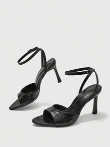 CUCCOO BIZCHIC Simple Round Toe With Stiletto Sandals, High Heels For Workplace Commuting Temperament Summer - Stone black - View 9