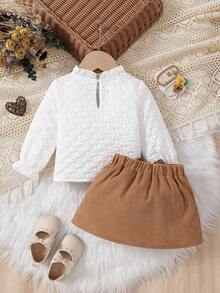 SHEIN Vintaside Kids Ensemble Chemisier Petite Fille Avec Jupe Courte Et Ceinture, Tenue Simple Et Élégante Pour Les Saisons De Printemps Et D'automne - Multicolore - Voir 2