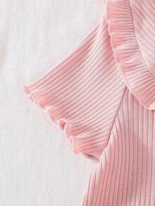 Genkimix Kids 3pcs/Set Peter Pan Collar Short Sleeve Round Neck Solid Light Pink T-Shirts, Versatile For Young Girl Back-To-School Graduation Summer Cute - Multicolor - View 6