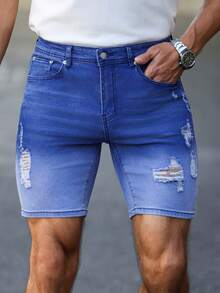 EGENSIO Quần short jean bó rách dành cho nam - Màu xanh lam - Xem 7