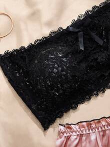 SHEIN Spicy Aura Áo lót ren hoa với quần short satin, nội y - Nhiều màu - Xem 3