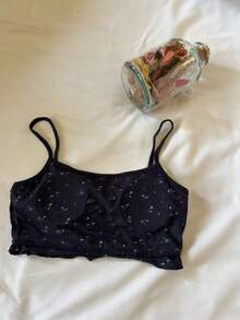 Livesso Summer Sexy Ditsy Floral Camisole Top With Built-In Padded Bra For Women - Navy Blue - View 8