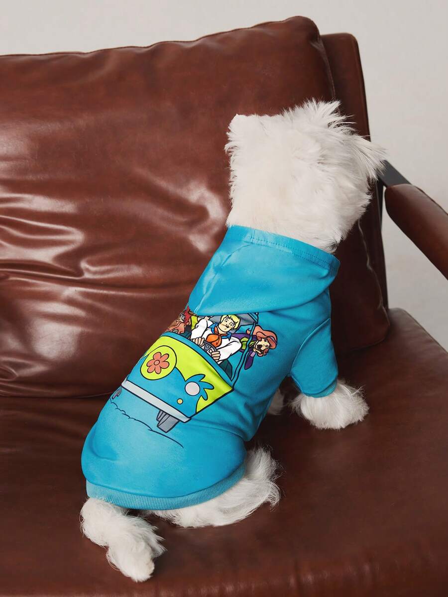 SCOOBY-DOO X SHEIN 1件可爱卡通图案印花宠物连帽卫衣,猫咪衣服,狗狗衣服,尺码 XXS-XXXXL,冒险 - 薄荷綠 - 查看 1