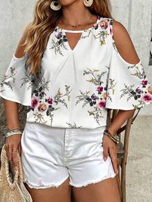 SHEIN VCAY Plus Size Casual Boho Minimalist All-Over Print Shirt Holiday Vacation White Summer - Multicolor - View 4