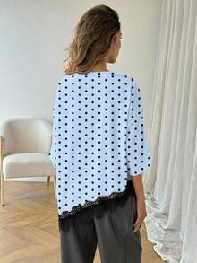 SHEIN LUNE Áo thun nữ màu trơn, vạt áo bất đối xứng, phối ren, kiểu dáng thường ngày, đa năng, thích hợp mặc đi nghỉ mát, hè, xuân, nghỉ xuân và nhiều dịp khác, bao gồm váy đi biển, áo sơ mi thường ngày, áo khoác ngoài và áo mùa hè. - Nhiều màu - Xem 2