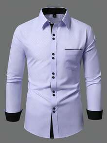 Manfinity Mode Men's Spring/Autumn Casual Daily Workwear Versatile Fine Plaid Pattern Long Sleeve Shirt, Formal - Mauve Purple - View 3