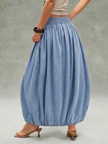 Bohemela Chân váy denim dài buộc dây thời trang cho nữ - Màu xanh lam - Xem 2