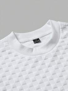 Manfinity Joysei Men's Simple Solid Color Textured Crew Neck Short Sleeve T-Shirt, Summer, Holiday - White - View 4