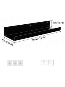 1pc No Hole Drilling 11.8-Inch Black Acrylic Wall Floating Shelf, Wall Mounted Book Display RackRoom Decor - Black - View 14