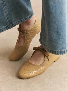 Rosivie Sepatu Flat Tenun Bertali Ujung Bulat Elegan Gaya Prancis untuk Wanita, Cocok untuk Natal. - Warna pasir basah - View 13